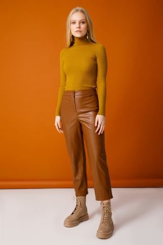 Ghisa Elastic Leather Trousers CAMEL
