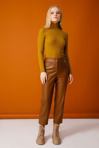 Ghisa Elastic Leather Trousers CAMEL