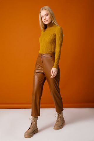 Ghisa Elastic Leather Trousers CAMEL